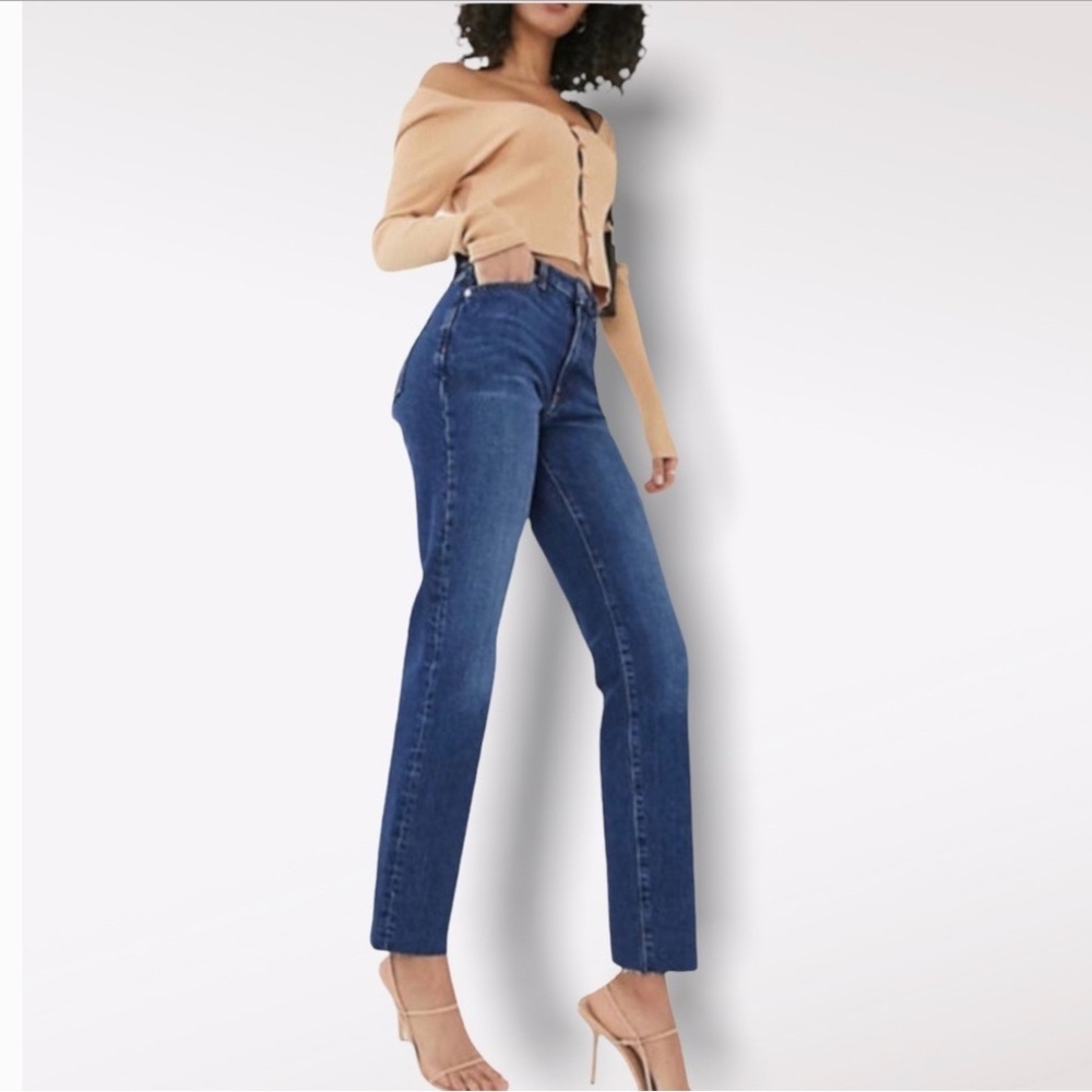 River Island High-rise Raw-Hem Straight leg Ankle dark blue Jean 10 30 stretch
